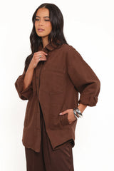 Toto Denim Shacket Chocolate Brown