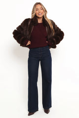 Velma Channel Faux Fur Jacket Chocolate