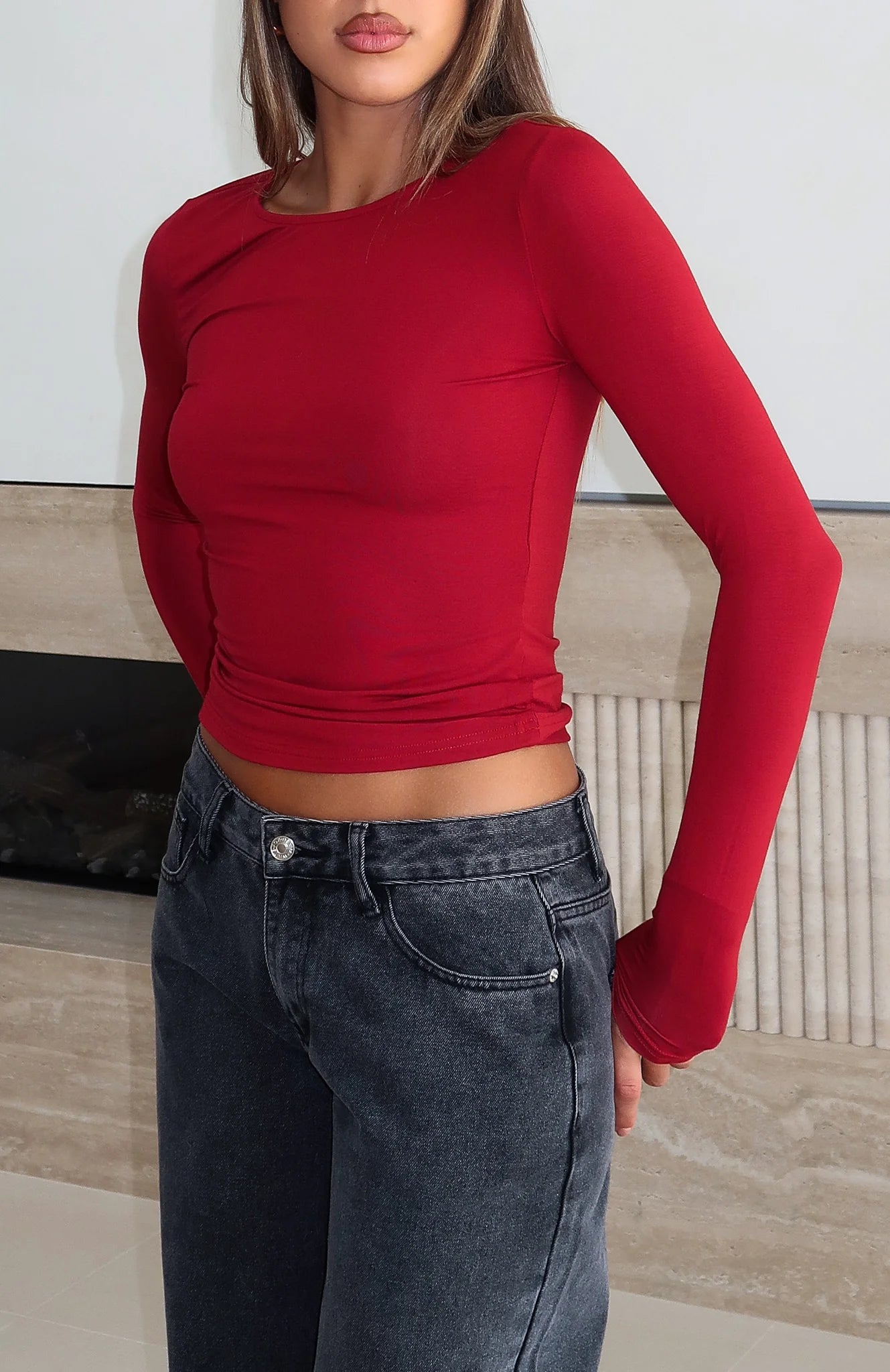 Only For Tonight Long Sleeve Top Wine