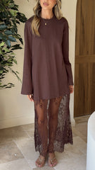 Kailey Lace Maxi Dress Brown