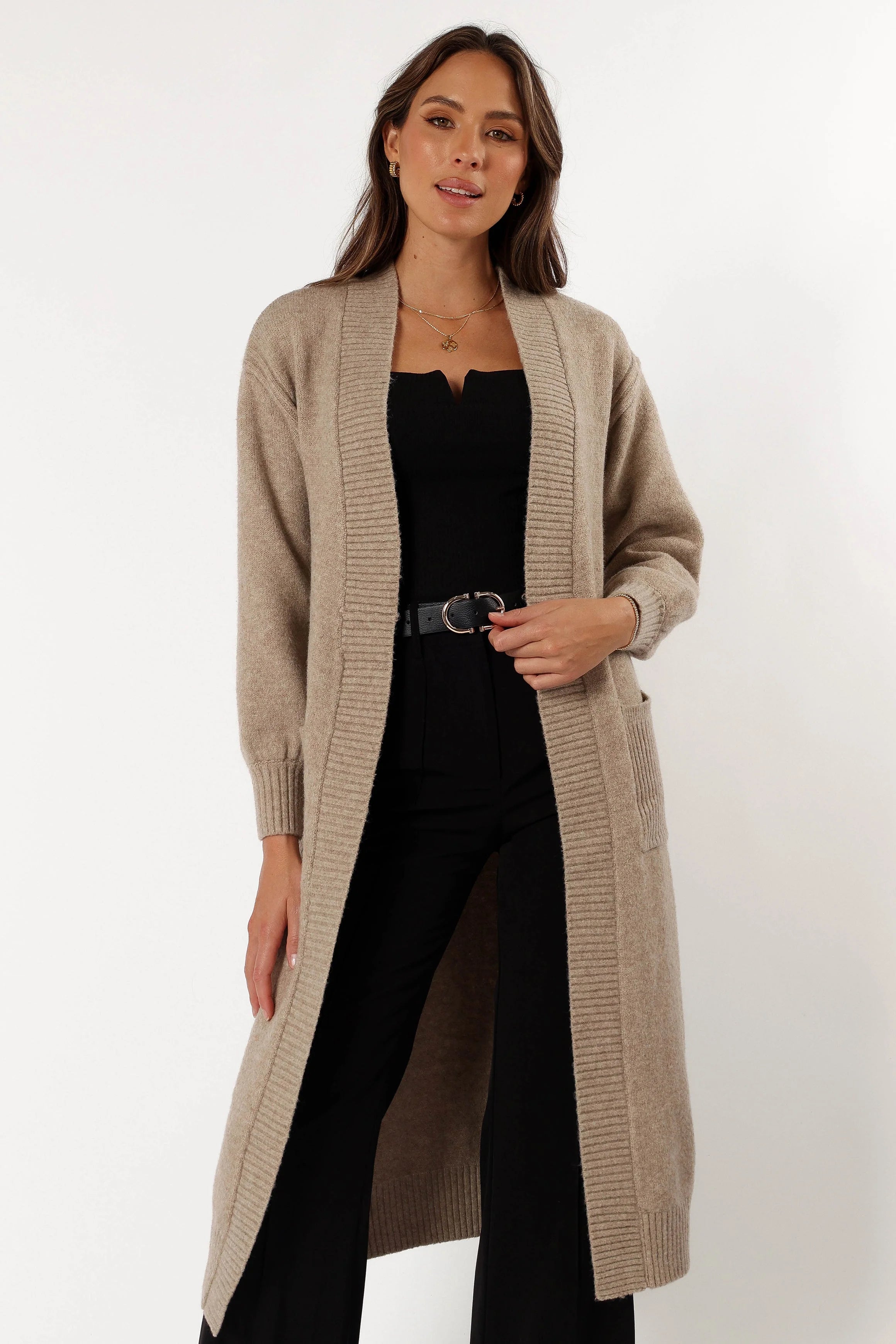 Nicolette Open Front Long Cardigan Latte