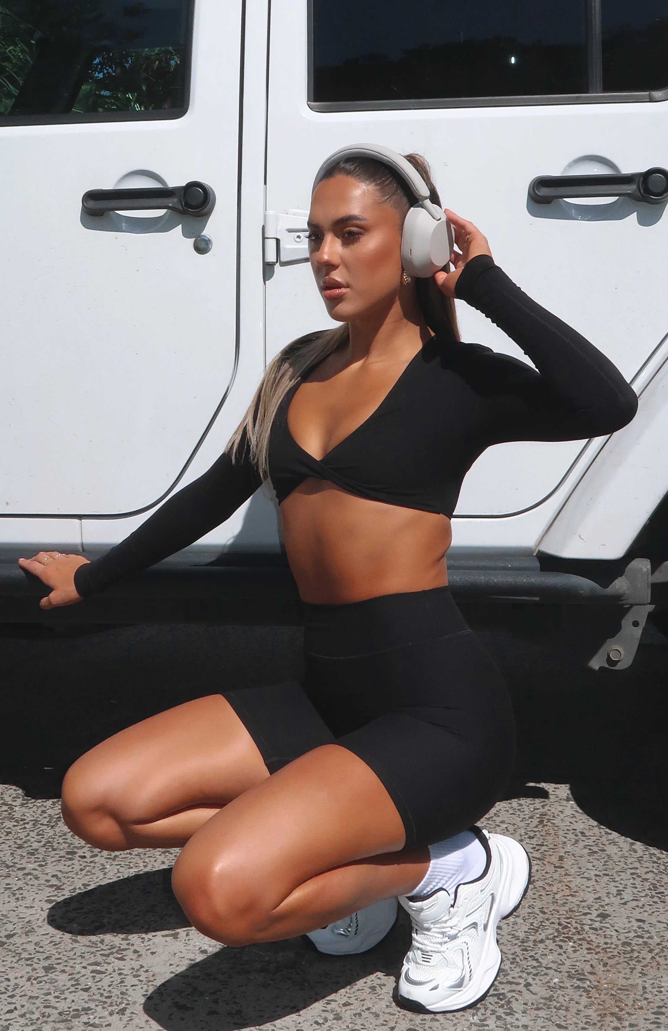 Over The Line Long Sleeve Crop Black