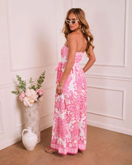 Romantic Posy Paisley Waist Tie Strapless Jumpsuit