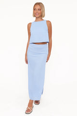 Madison Linen Column Skirt Blue