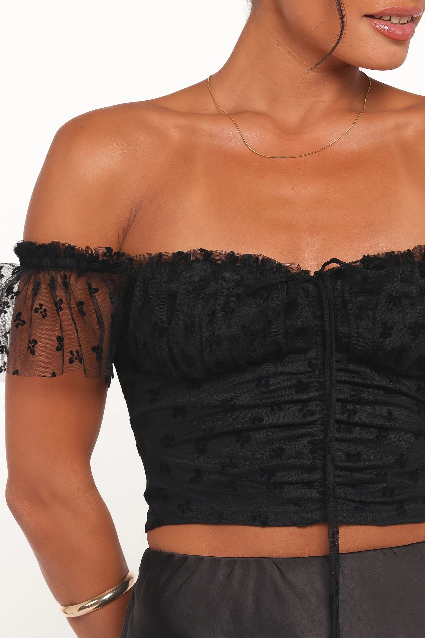 Aster Off Shoulder Mesh Top Black