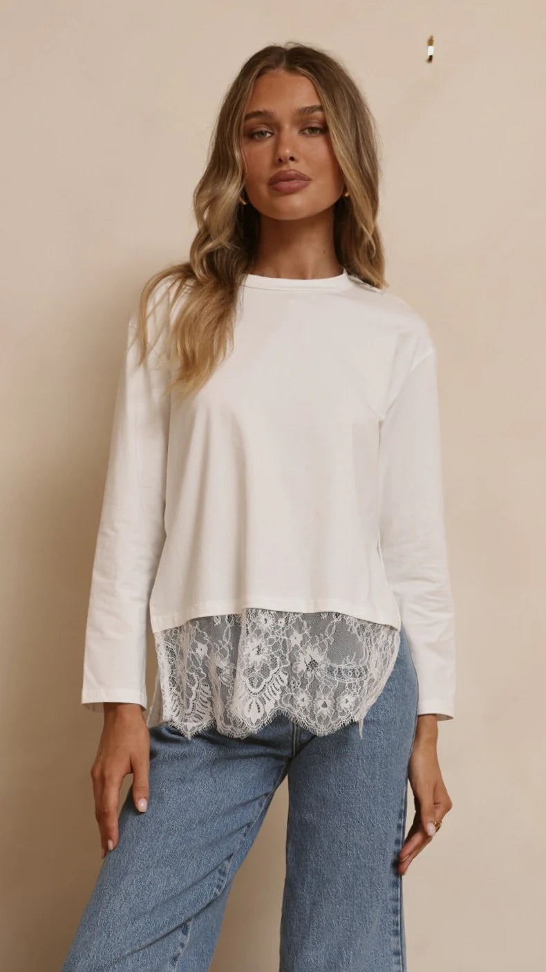 Alina Lace Trim Top White