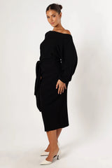 Prancer Off Shoulder Midi Dress Black
