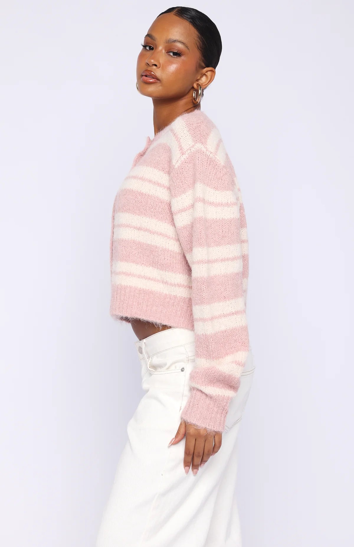 Ice Bae Stripe Knit Cardigan Strawberry Cream Stripe
