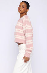 Ice Bae Stripe Knit Cardigan Strawberry Cream Stripe