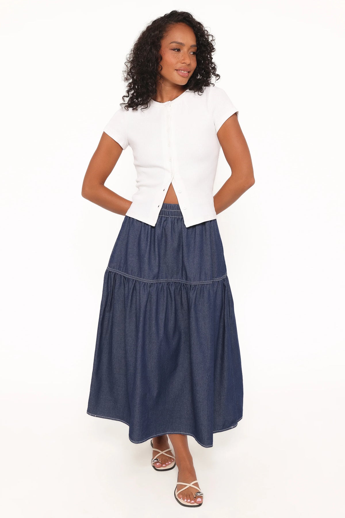Meadow Midi Denim Skirt Dark Wash