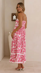 Seraphina Midi Dress Fuchsia White Print