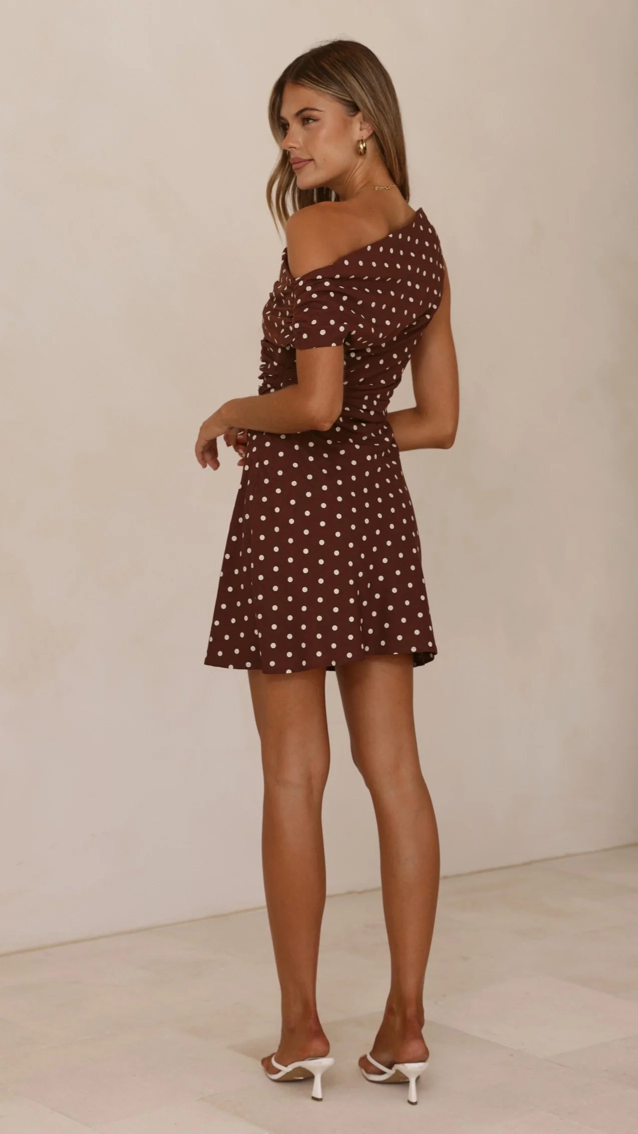 Benni Asymmetric Mini Dress Chocolate Nude Spot