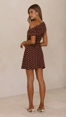 Benni Asymmetric Mini Dress Chocolate Nude Spot
