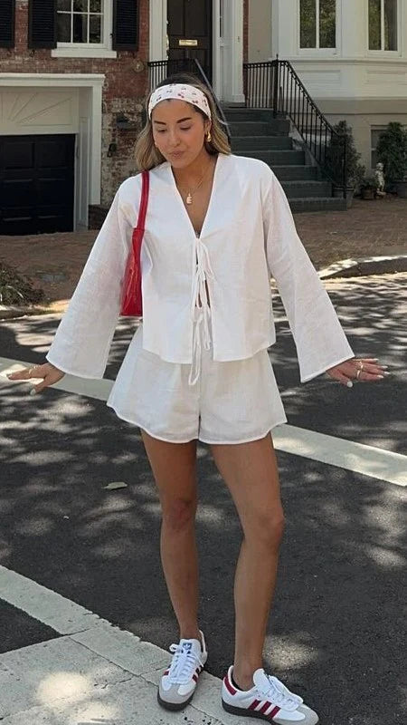 Iveena Top and Shorts Set White