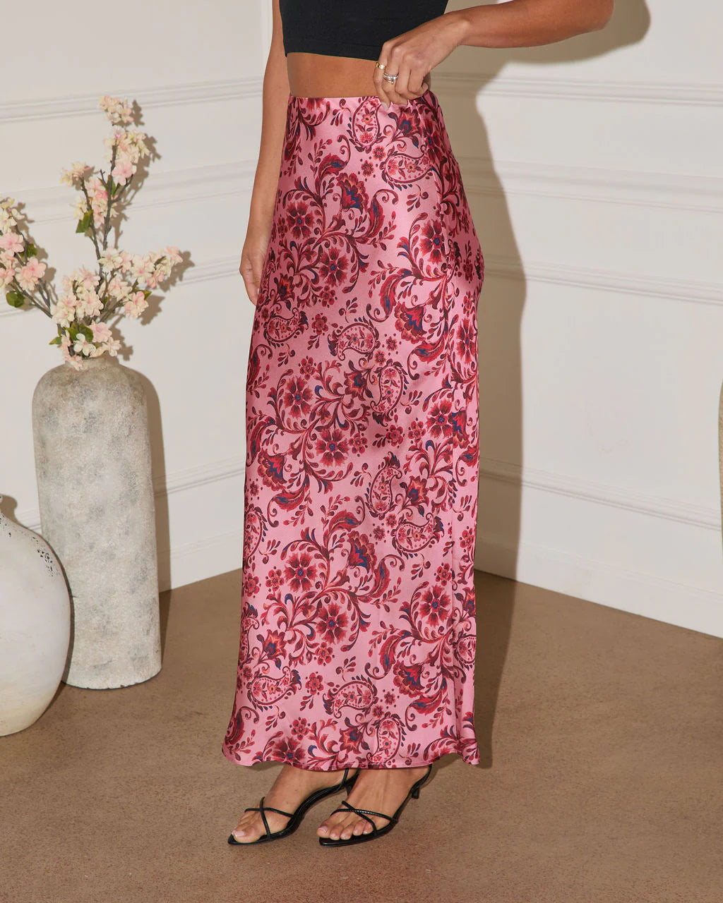 Between Dusk Satin Paisley Maxi Skirt