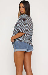 Touchdown Oversized Tee Choc Blue Stripe