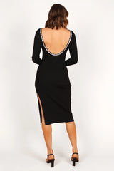 Louise Scoop Back Embellished Midi Dress Black