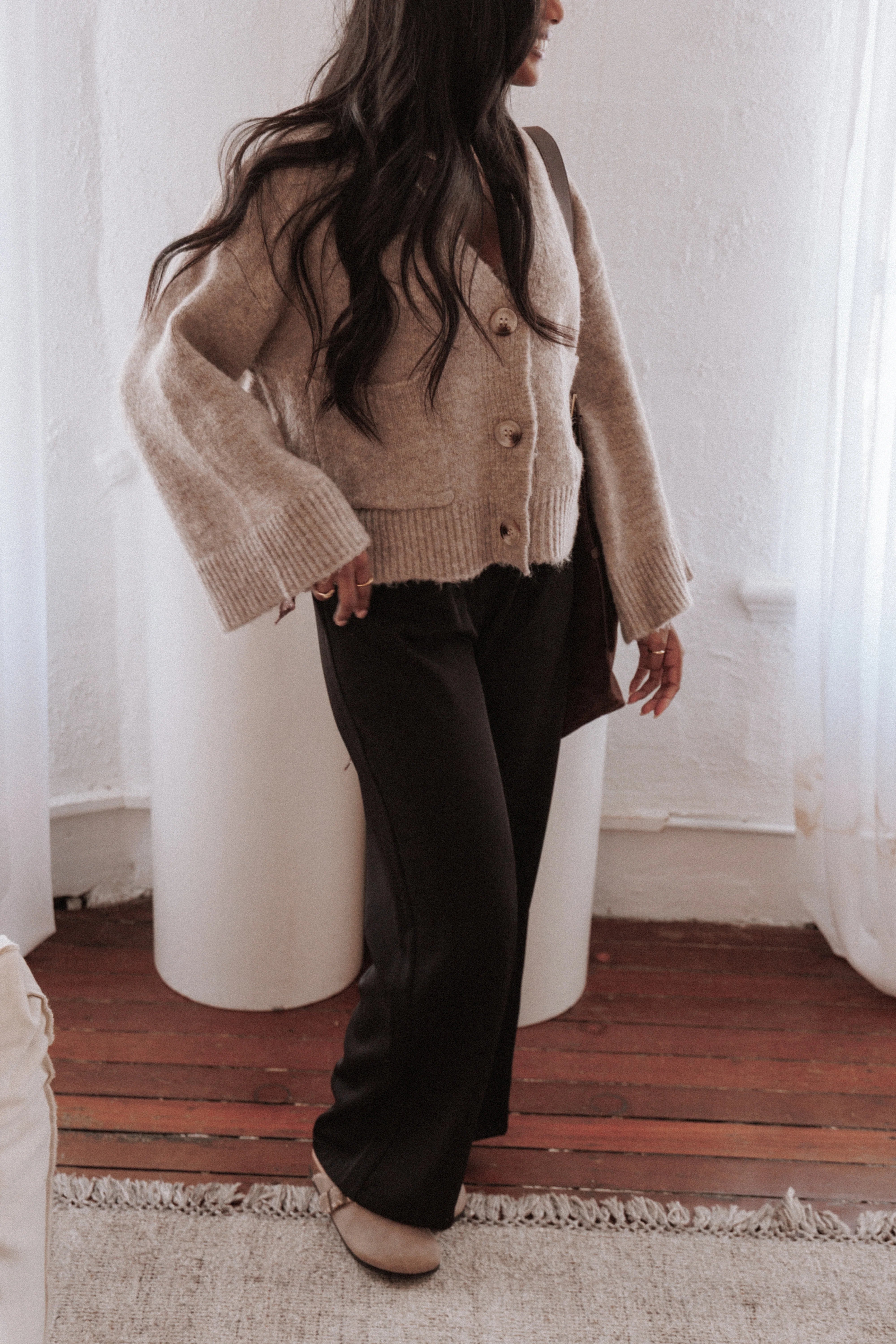 Fern Wide Sleeve Cardigan Mushroom