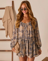 Moonlit Bloom Printed Tiered Romper