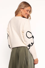 Isiora Bow Embroidered Knit Sweater Cream