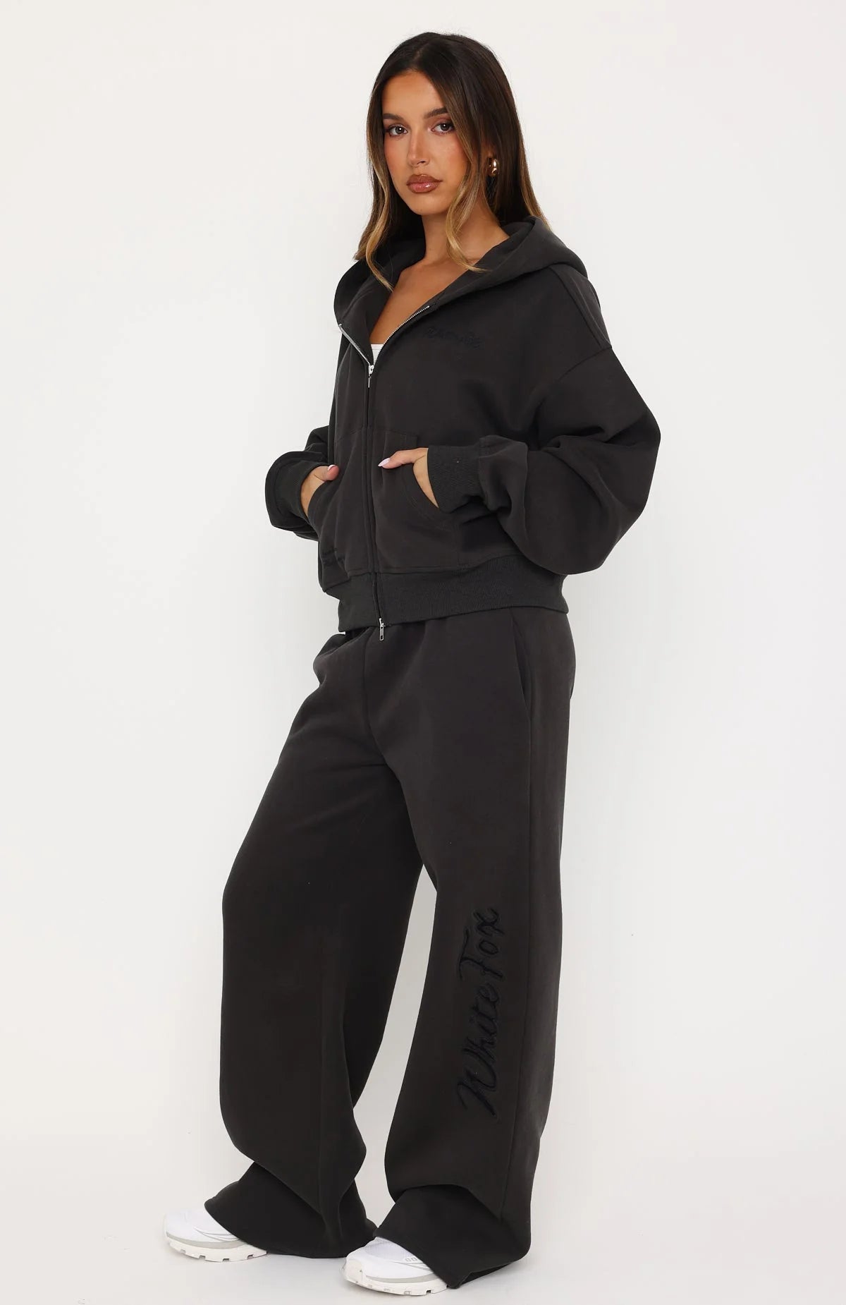 Studio 17 Willa Boxy Zip Front Hoodie Charcoal