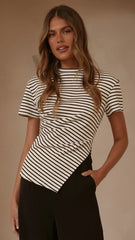 Tiarna Side Ruched Tee Black White Stripe