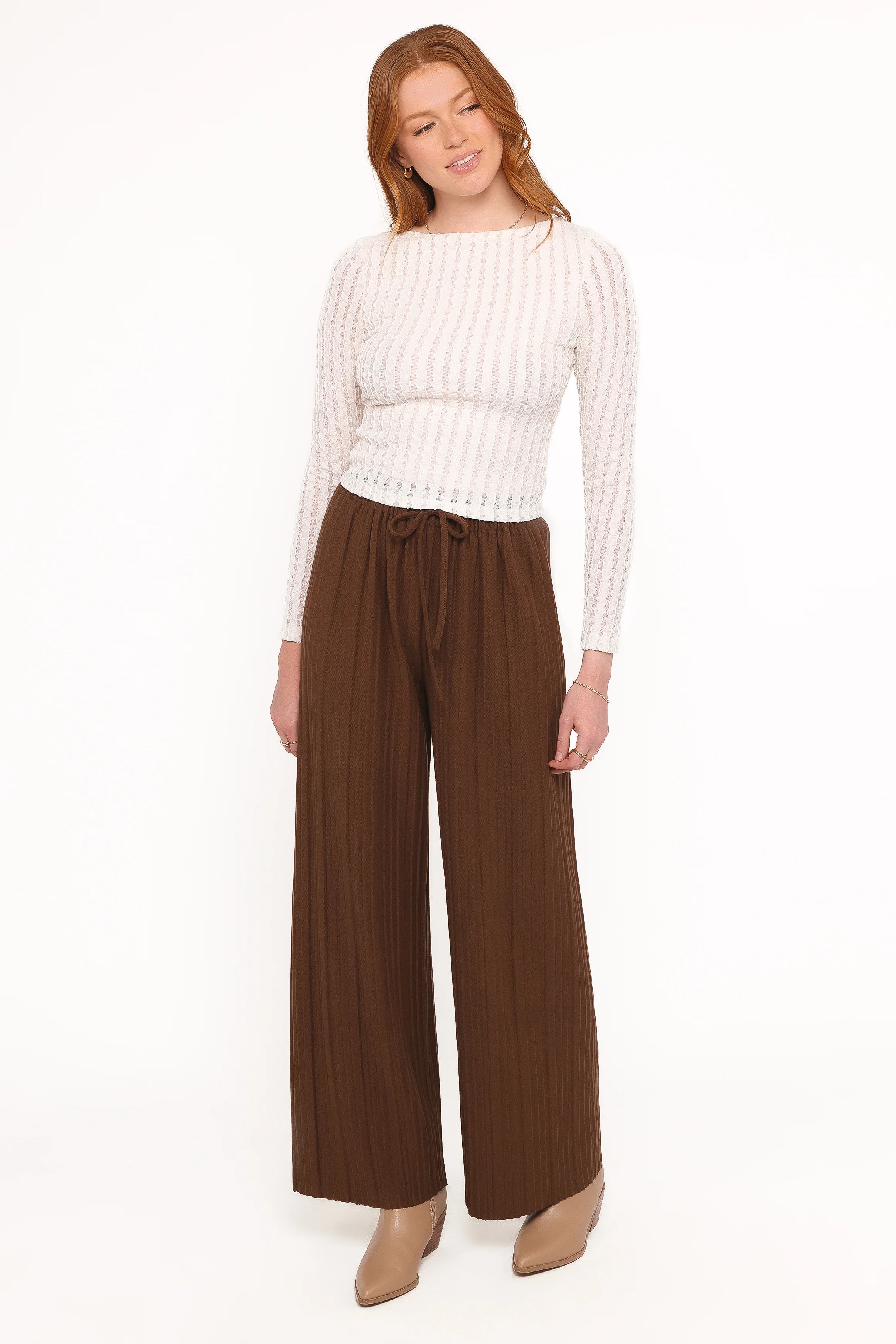 Davis Pleated Knit Pant Brown