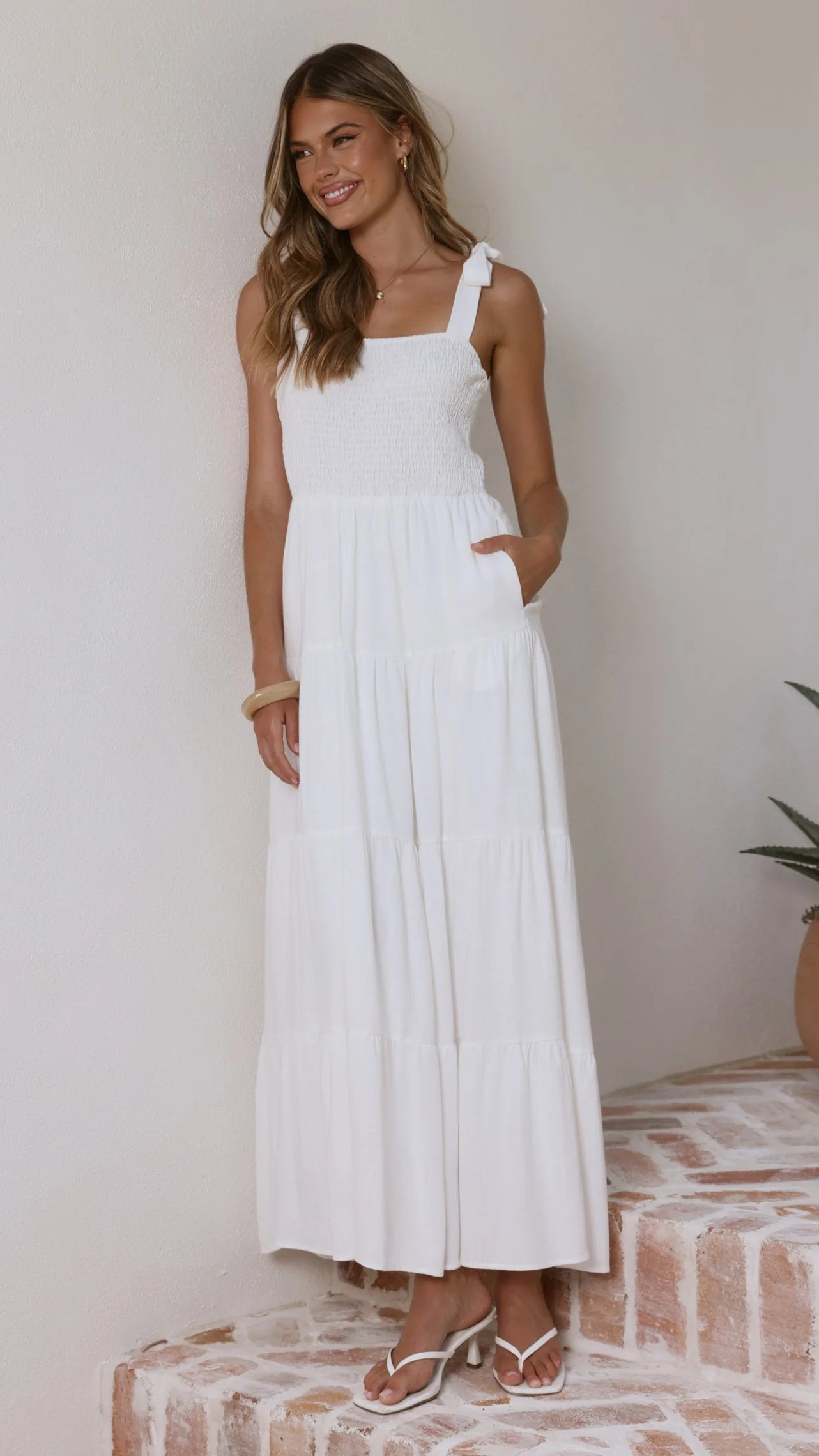 Carlina Tiered Maxi Dress White