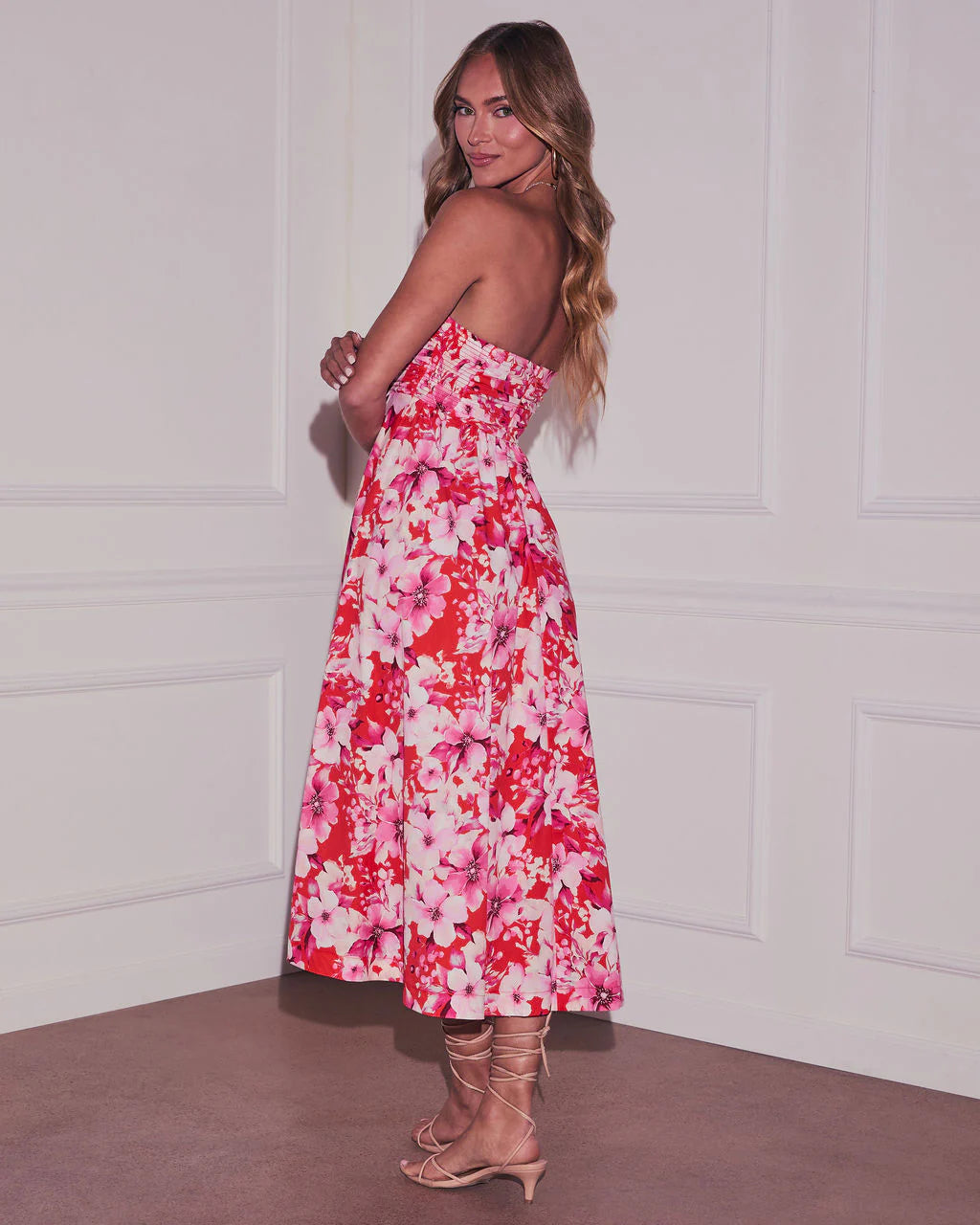Jaycie Floral Strapless Midi Dress