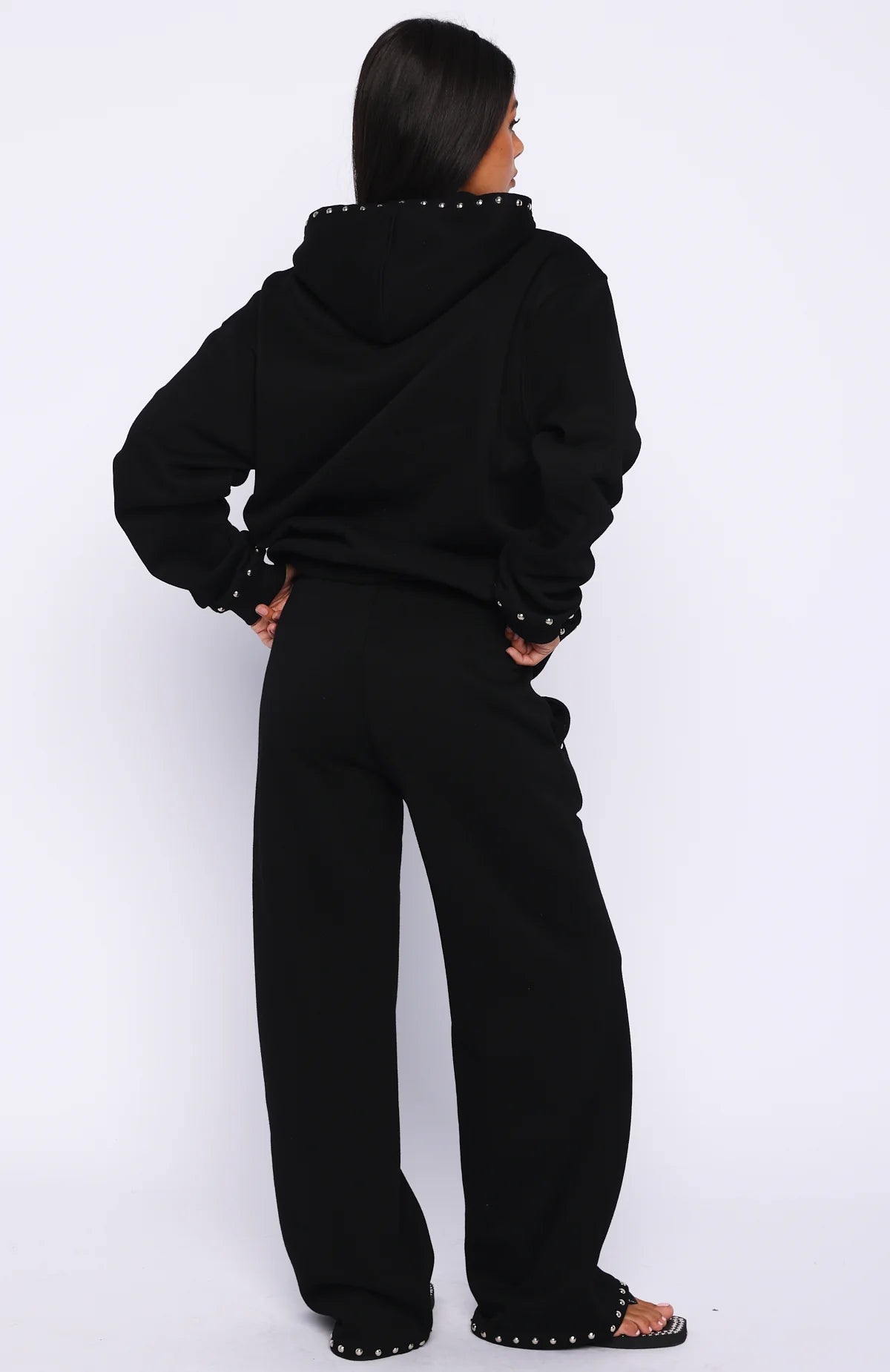 Glow Your Own Way Studded Wide Leg Sweatpants Black