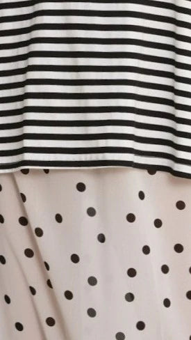 Elisha T Shirt and Sheer Maxi Skirt Set Black White Stripe and Polka Dot