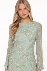 Yolanda Long Sleeve Maxi Dress Sage Green Floral