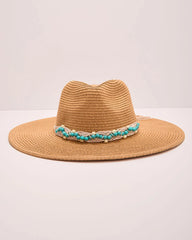 Hello Sun Beaded Band Woven Straw Hat