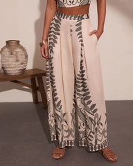 Riviera Nights Tropical Paisley Print Wide Leg Pants