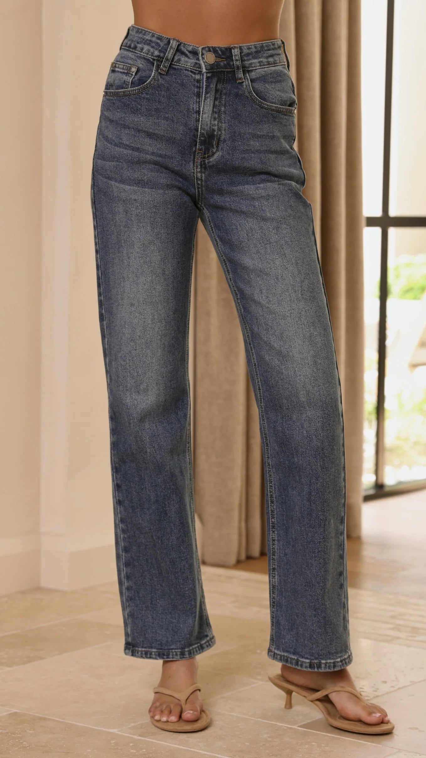 Zana Straight Leg Jeans Mid Blue