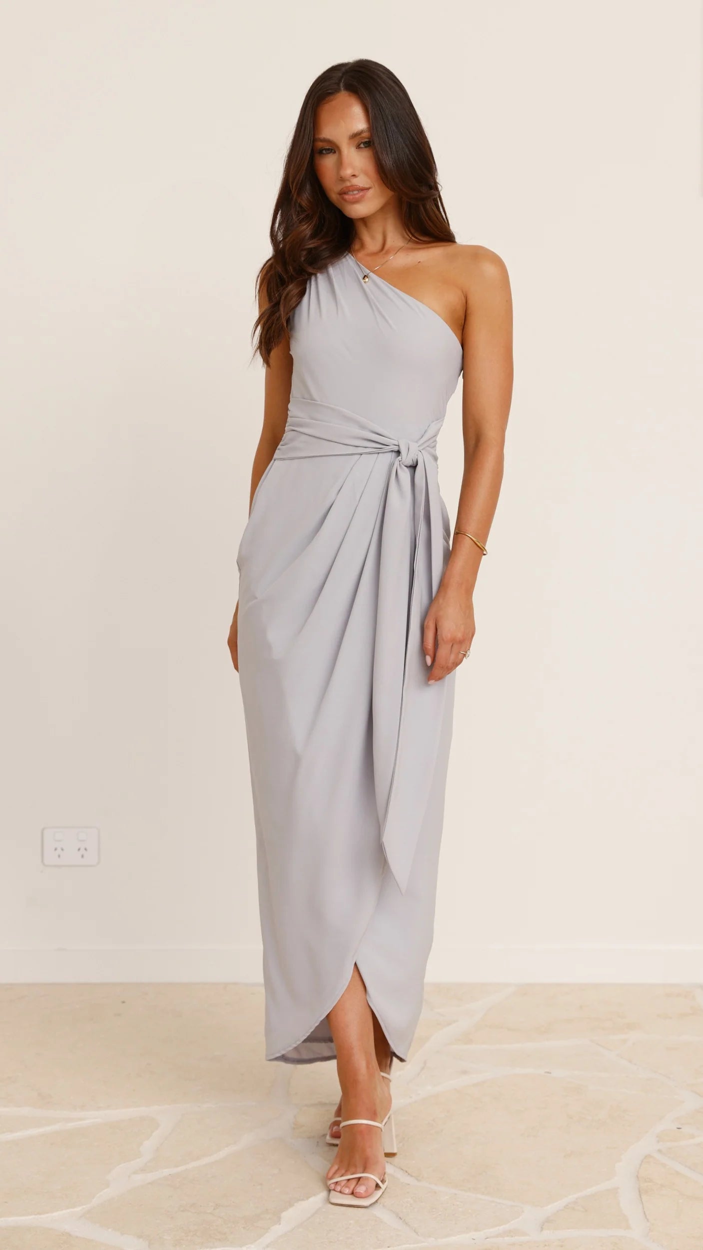 Clara One Shoulder Maxi Dress Silver