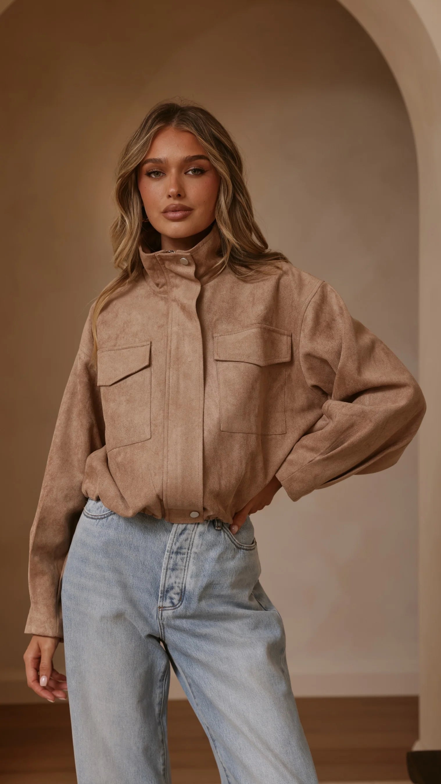 Josh Funnel Neck Jacket Beige