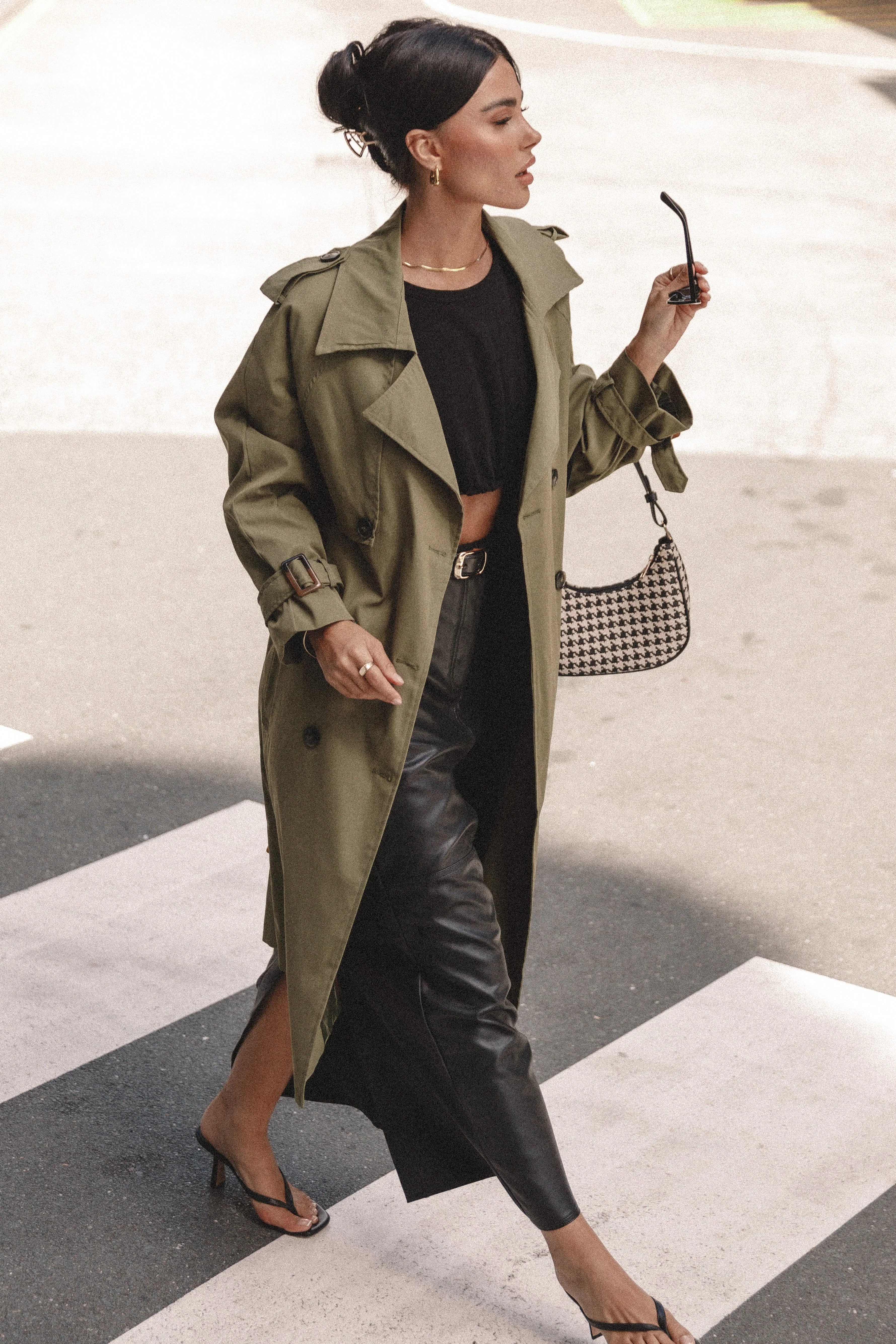 Trina Button Front Trench Coat Olive