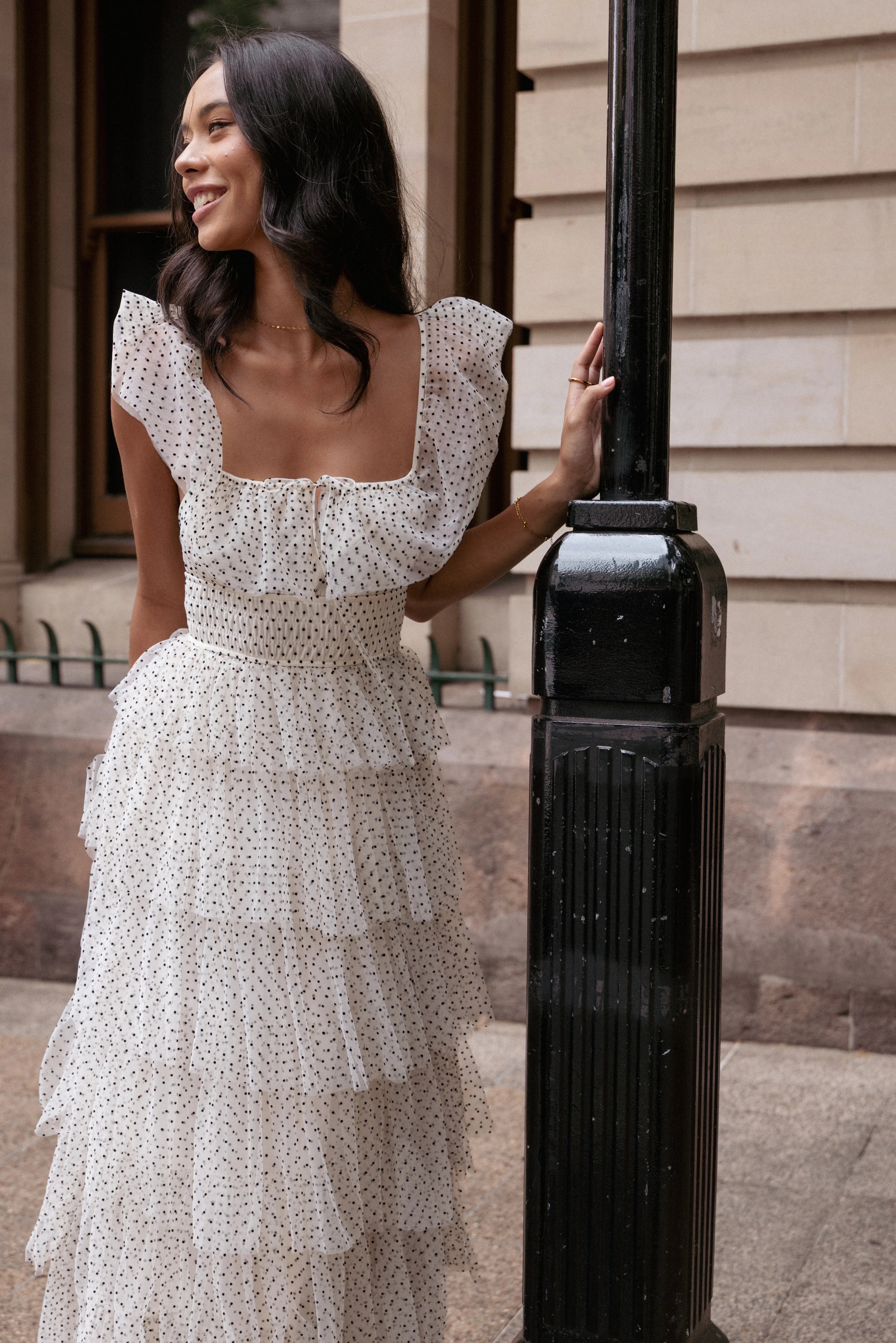 Belle Maxi Dress Cream Polka Dot