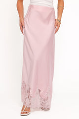 Alira Lace Trim Midi Skirt Pale Pink
