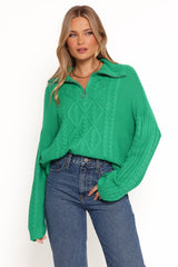Leon Quarter Zip Cable Knit Sweater Green
