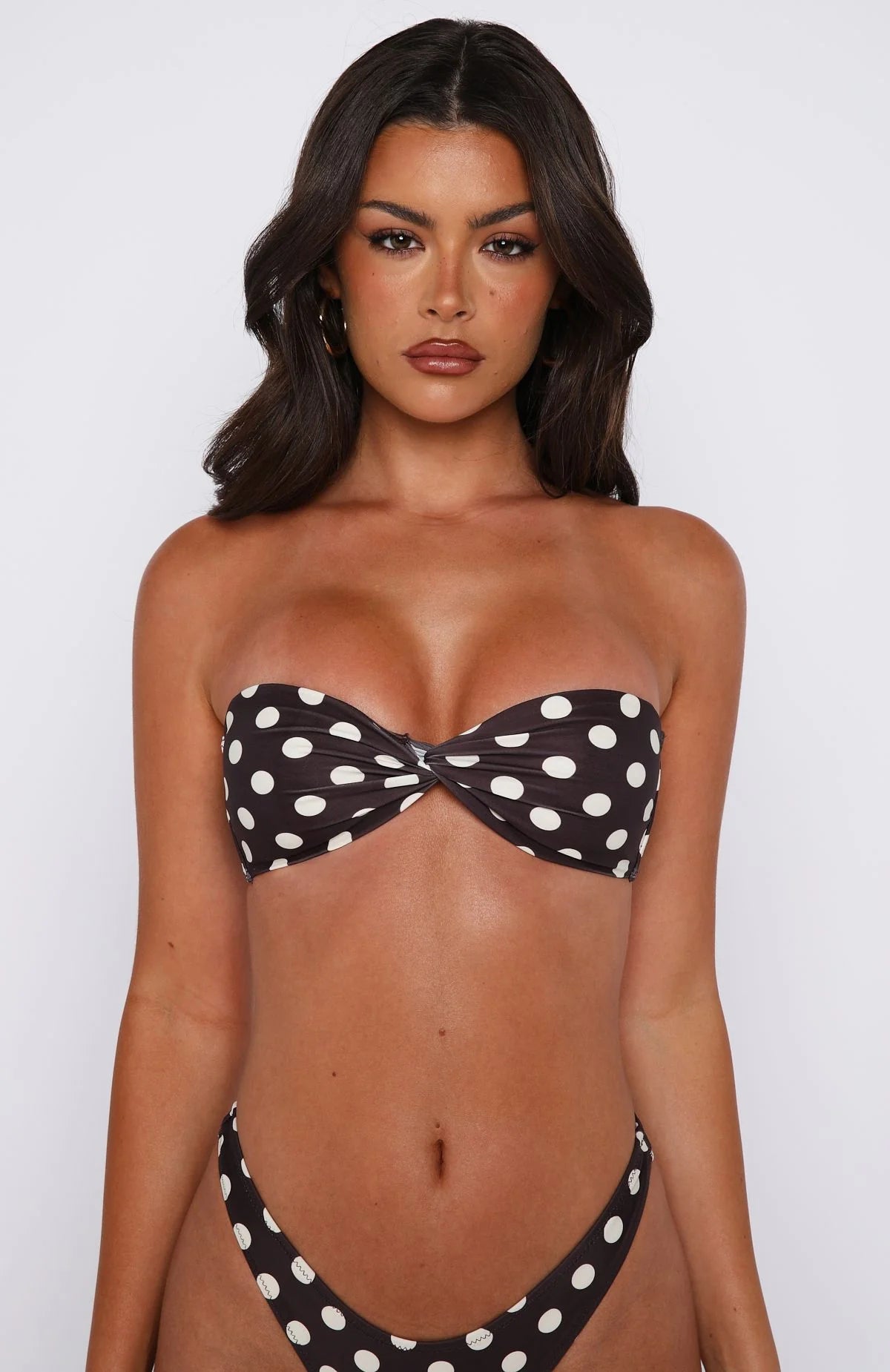 Kaya Bikini Top Choc Cream Polka Dot