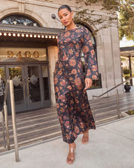 Fallen Leaves Printed Maxi Dress
