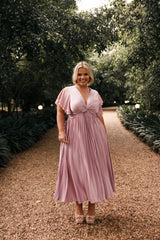 Nova Flutter Sleeve Midi Dress Dusty Rose