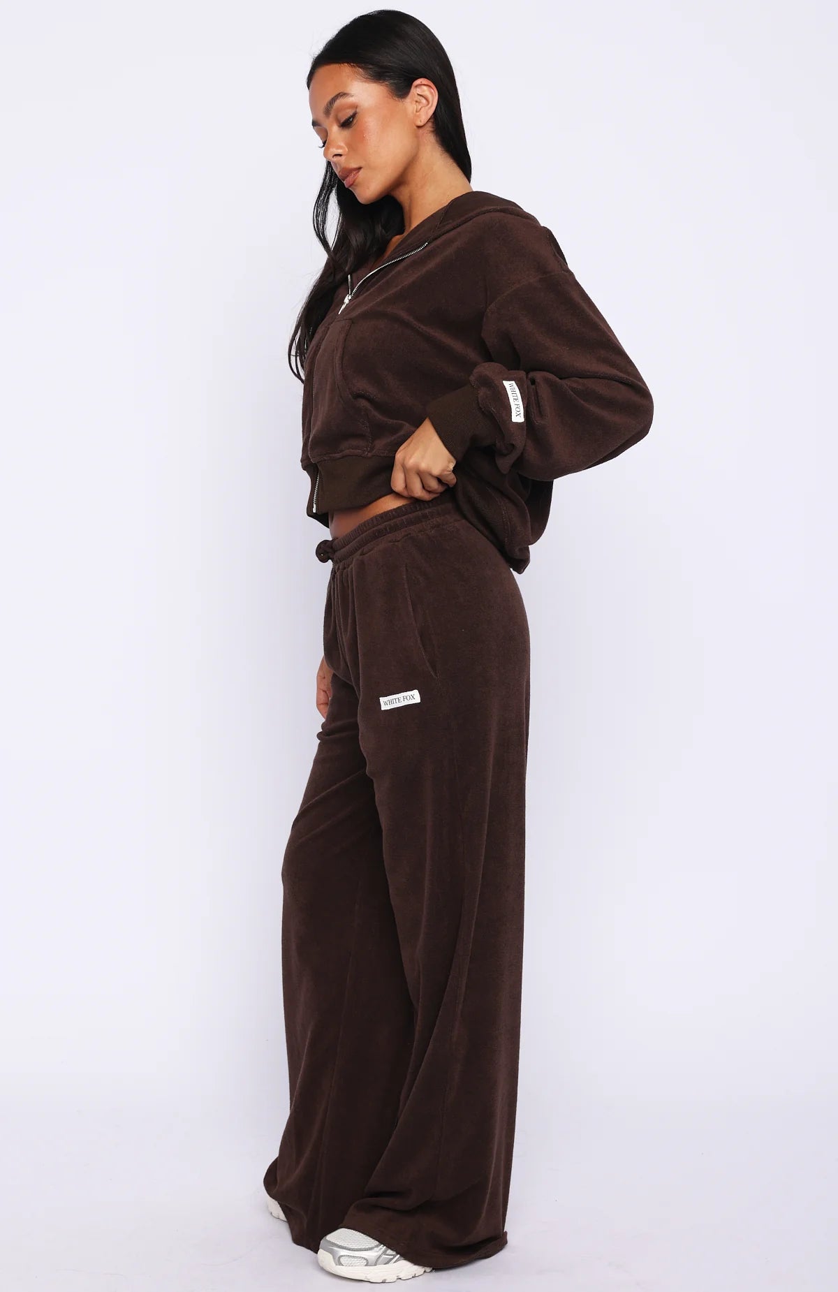 Causing Commotion Terry Wide Leg Sweatpants Chocolate