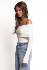 Inora Off Shoulder Knit Top White