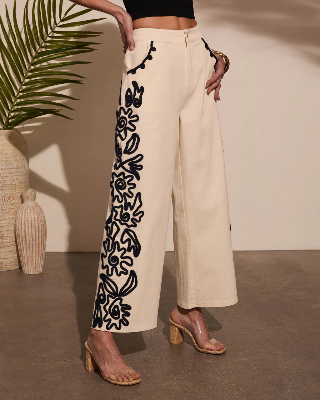 Emmerson Embroidery Wide Leg Denim