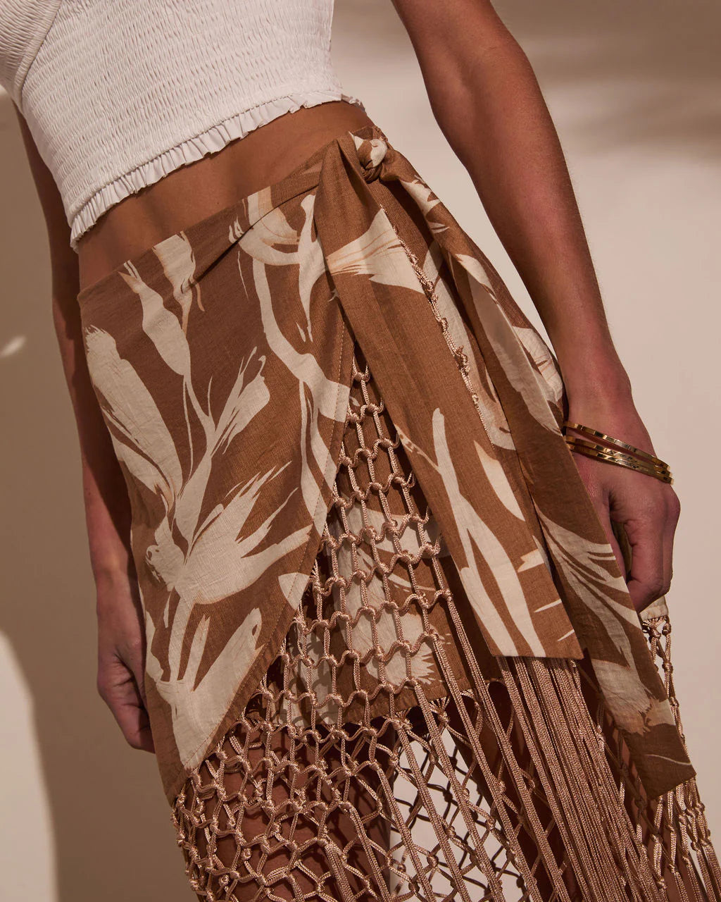 Sunny Views Wrap Fringe Mini Skirt