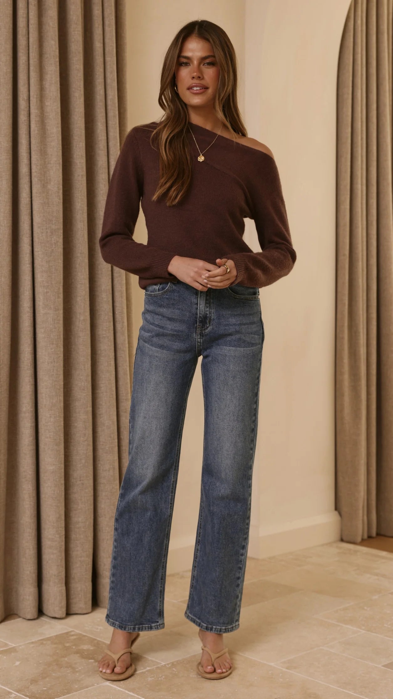 Briella Boat Neck Sweater Brown