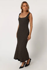 Henry Striped Midi Dress Black Beige